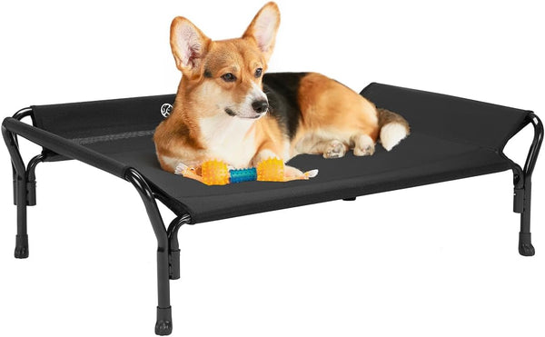 Veehoo Cooling Raised Dog Bed - Guardrail Elevated Bed, Chewproof Frame with Washable Breathable Teslin Mesh, Non-Slip