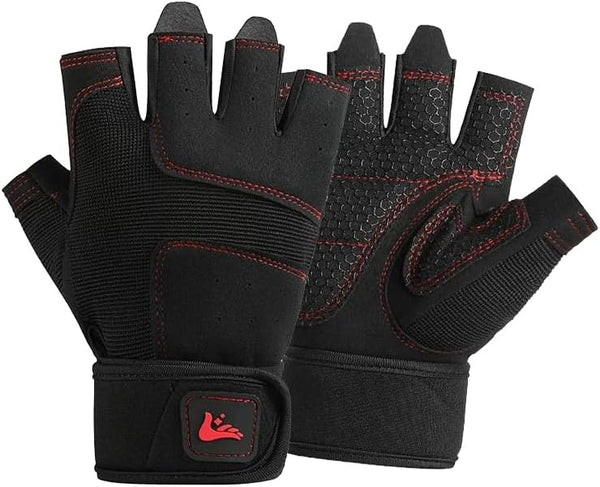 SUJAYU Workout Gloves for Men Women, Anti-Slip Fingerless Gloves for Weightlifting, Mens Workout