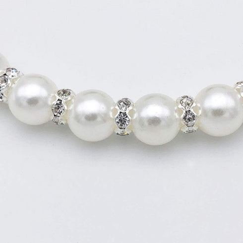 Diamond Dog Pearls Necklace for Small Dogs, Bling Rhinestones Cat Wedding Collar, Size S, Snow White
