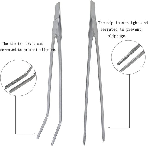 2 Pcs Feeding Tongs - Aquarium Tweezers Stainless Steel Straight and Curved Tweezers Set for Aquascaping Tools