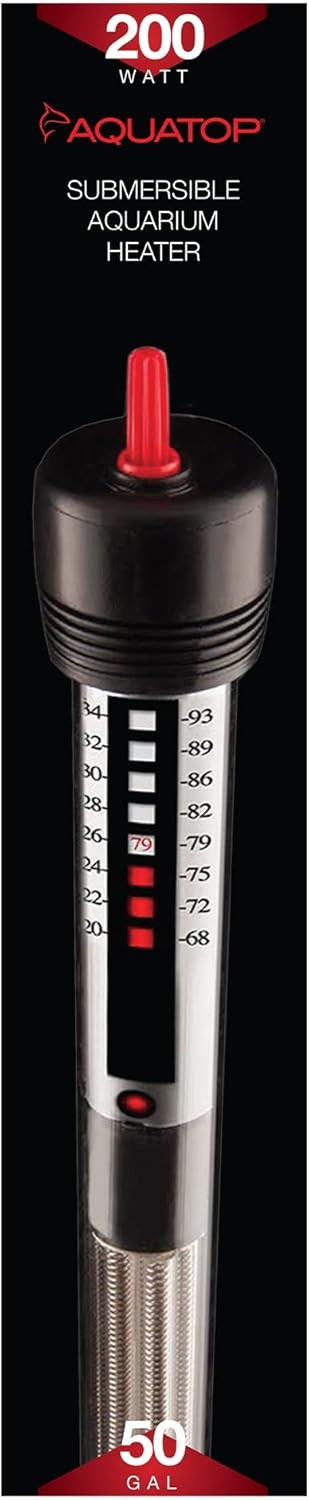 Aquatop 200W Aquarium Submersible Glass Heater, Fully Submersible for Fish Tanks Up to 50 Gallons