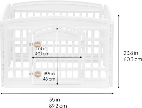 IRIS USA Dog Playpen, 4-Panel 24" Pet Playpen with Door, Indoor/Outdoor Customizable White