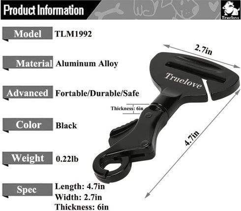 Truelove Vehicle Seat Belt Safety Buckle Lock, Dog Seat Belt Clip Universal Dog Car Restraint - Dog Seatbelt Lock