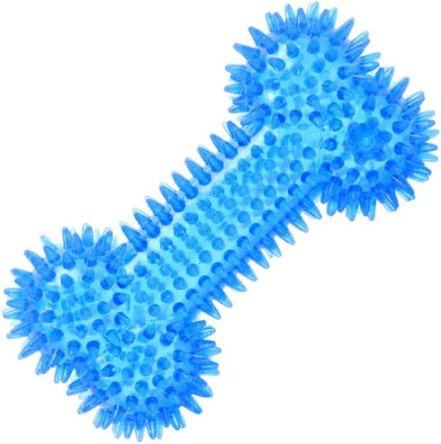 Dog Squeaky Bone Chew Toy for Aggressive Chewers, Durable Rubber Bone Toy for Teeth Cleaning, Blue Small