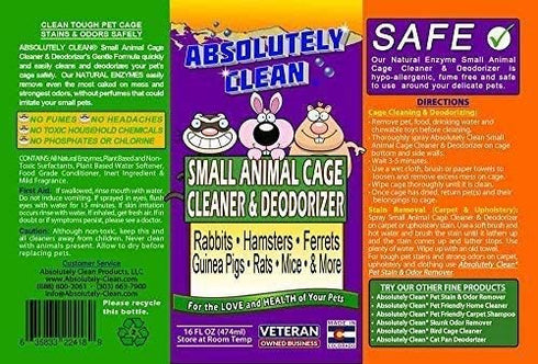 Absolutely Clean Amazing Small Animal Cage Cleaner, Just Spray/Wipe, Easily Removes Messes & Odors - Hamster Cages