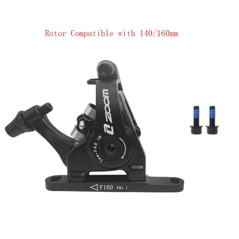 Zoom Dual-Piston Cable Actuated Mechanical Flat Mount Disc Caliper, Front Brake Black