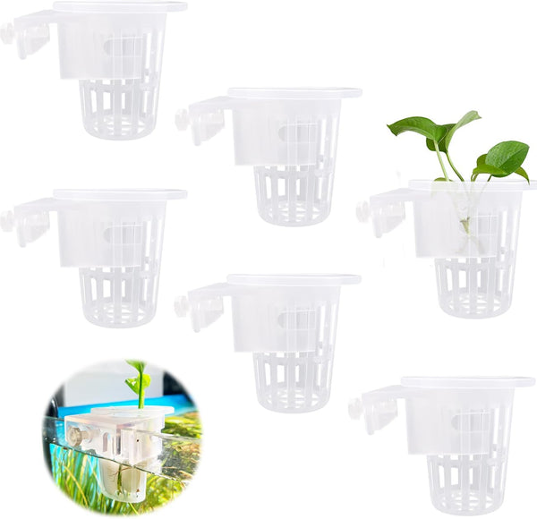 6Pcs Acrylic Aquarium Plant Holder, Top of Tank Aquatic Plant Cups for Fish Tank Decor
