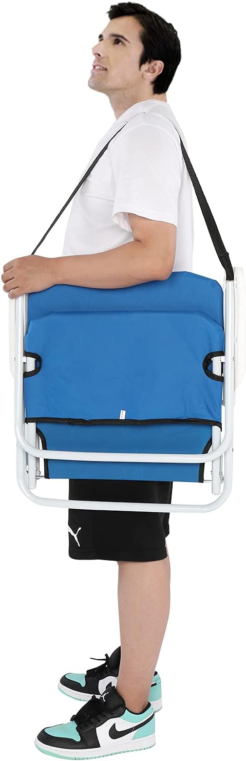 Pinikuyiro 220lbs Folding Beach Chair, Lightweight Beach Chair with Shoulder Straps, High Back Beach Chairs with Hard