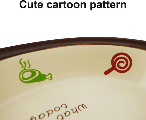 Oval Ceramic Cat Food Bowl, Cute Cartoon Pattern, Basic Dog & Cat Bowl, Small Pet Feeding Dishes, Dishwasher Safe