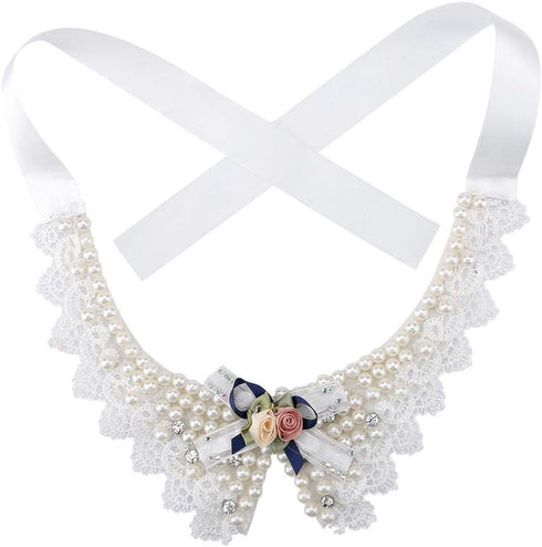 Pet Pearl Necklace, Teddy Adjustable Bow Tie with Pearl, Dogs Neck Collar for Wedding Party