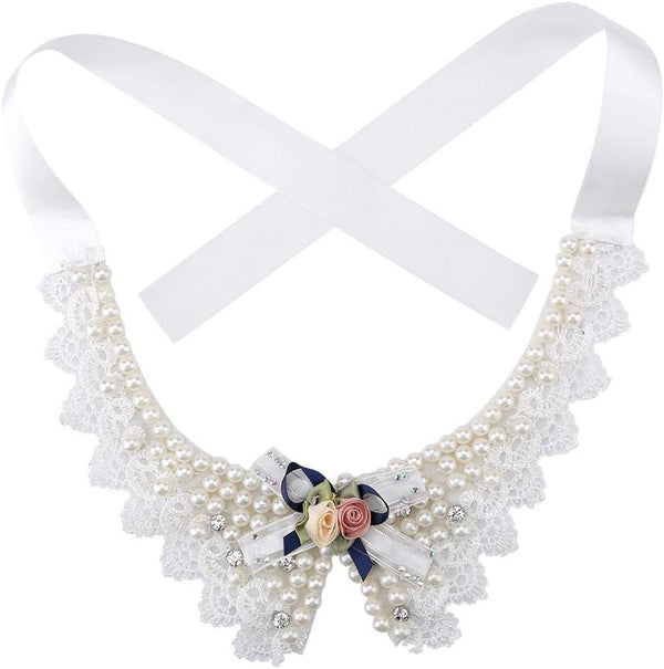 Pet Pearl Necklace, Teddy Adjustable Bow Tie with Pearl, Dogs Neck Collar for Wedding Party