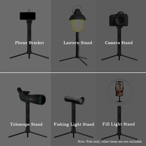 MOPFOL (17cm/6.7in Aluminum Tripod Light Stand Foldable & Adjustable Lantern Pole with Phone Holder for Camping, Hiking