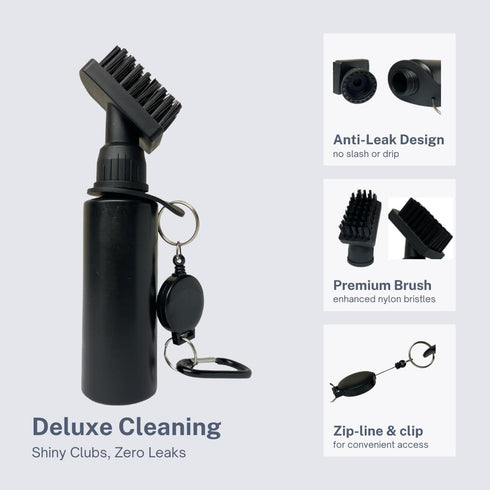 The Golfer's Workshop Deluxe Golf Club Brush Cleaner with Carabiner Clip and Water Bottle, 7.5 Inches