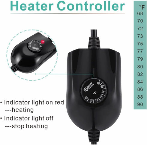 hygger 50W Mini Inline Quartz Glass Aquarium Heater with External Controller, Adjustable Thermostat for 5-15 Gallon