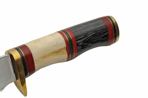 SZCO Supplies 203456 Outdoor Hunting Knife with Bone and Wood Handle, 11.5" Length and Leather Sheath