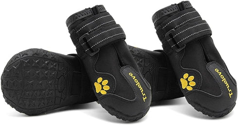 TRUE LOVE Dog Shoes Waterproof Anti-Slip Rain Boots with Reflective TLS3961, Black, Size 6
