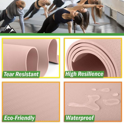 Large Yoga Mat, 6’x4’ Wide Exercise Mat, 8mm Thick Non-Slip Workout Mat for Home Gym by Wakeman (Pink)