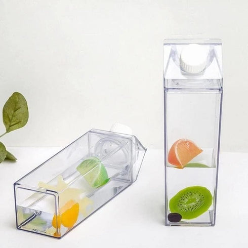 FveBzem 2 Pack 17oz/500ml Milk Carton Water Bottle Plastic Milk Box BPA Free Child Friendly Reusable Milk Carton Shaped