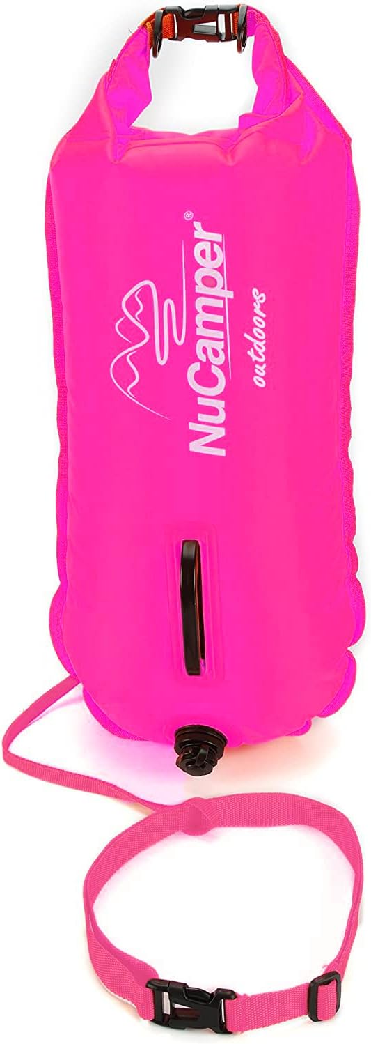 NuCamper Swim Buoy for Open Water Swimmers - Waterproof Dry Bag with Adjustable Waist Belt, Large Capacity 28L