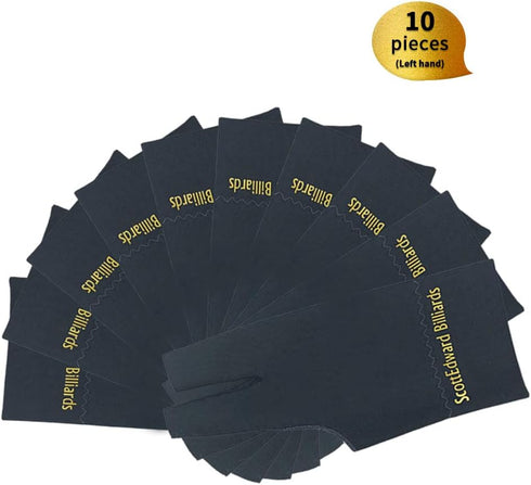 Scott Edward Billiard Gloves 10pcs/Set, 3 Open Fingers, Spandex for Left or Right Hand
