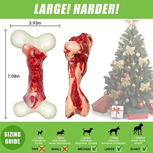 Dog Toys for Aggressive Chewers, Indestructible Bacon Flavored Chew Toy Bones for Medium/Large Breed Dogs