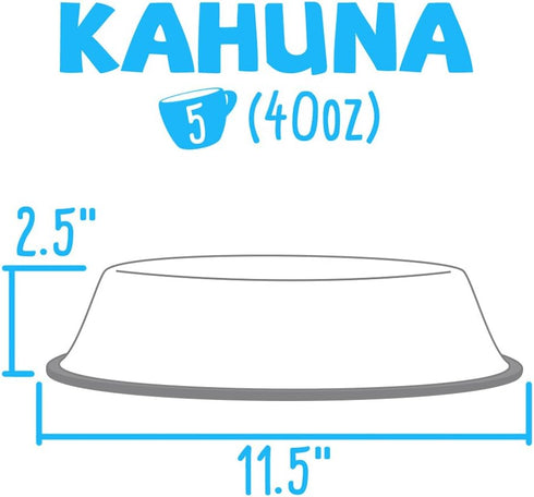 Blue No-Tip No-Slip Stainless Steel Bowl, 40oz Kahuna