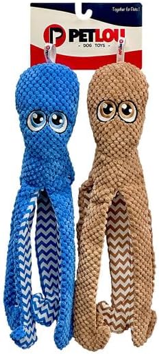 Pet Lou Octopus Twin Pack, 16-inch Height, Blue and Brown, Super Soft, Animal Plush Toys