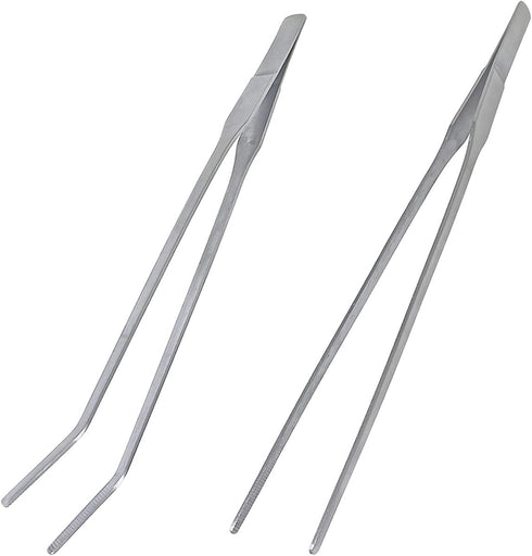 2 Pcs Feeding Tongs - Aquarium Tweezers Stainless Steel Straight and Curved Tweezers Set for Aquascaping Tools