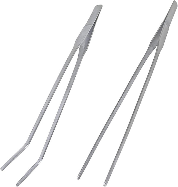 2 Pcs Feeding Tongs - Aquarium Tweezers Stainless Steel Straight and Curved Tweezers Set for Aquascaping Tools