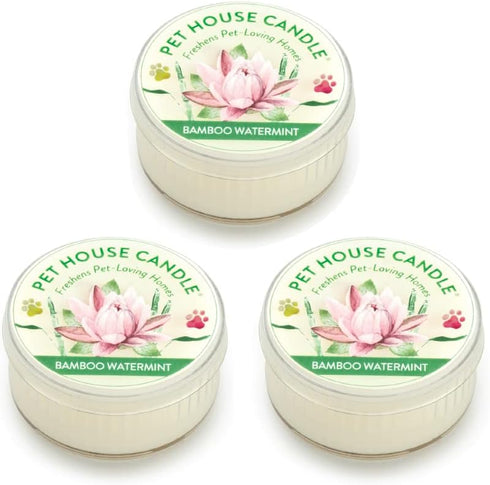 Pet House Mini Candles Pack of 3 for Pet Odor, Natural Soy Wax, Dog and Cat Friendly Bamboo Watermint Scented