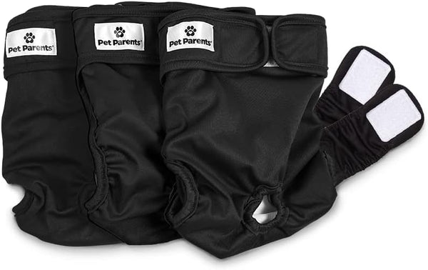 Pet Parents Washable Dog Diapers (3pack) + Extendrs of Durable Doggie Diapers,