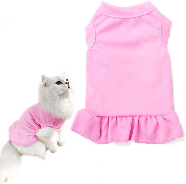 Dog Skirt Shirts, Puppy Dresses for Small Dogs Girls, Comfortable Summer Shirt Beach Wear Clothing, Cotton Tops (Pink
