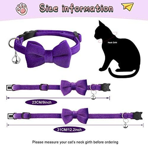 4 Pieces Cat Bow Tie Collar with Bell, Breakaway Comfortable Velvet Safety Pet Collar for Kitten Puppy (Small, Black,