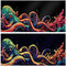30X18IN Blacklight Octopus Sea Monster HD 3D Aquarium Background, UV Reactive Background with 10 EVA Tape