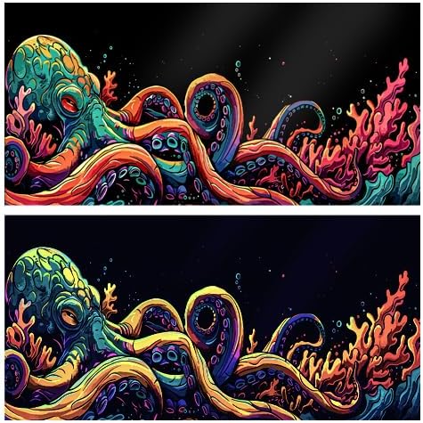 24X12IN Blacklight Octopus Sea Monster HD 3D Background, UV Reactive Aquarium Background with 10 EVA Double-Sided Tape.