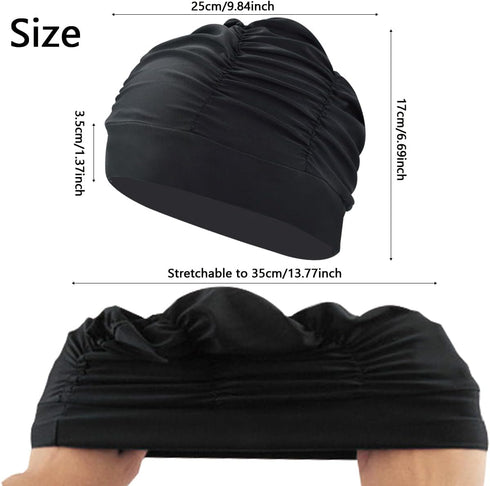 Large Colorful Pleated Nylon Cloth Swim Cap for Adult Men Women Long Hair Hot Spring Bathing Caps
