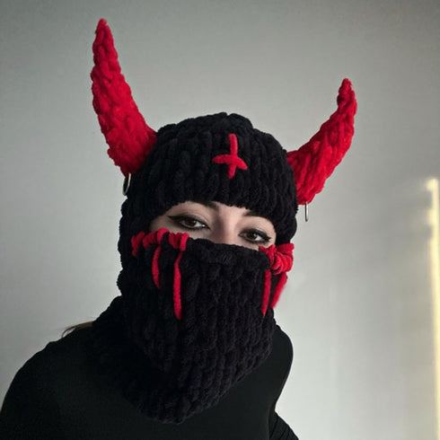 Thickened Crochet Knit Balaclava Hat for Women Girls, Funny Long Bunny Ears Beanie with Scarf Mask Thermal Headwear