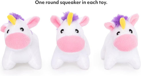 ZippyPaws Burrow Replacement Miniz, Unicorn 3-Pack Plush Dog Toys with Squeakers, Rainbow