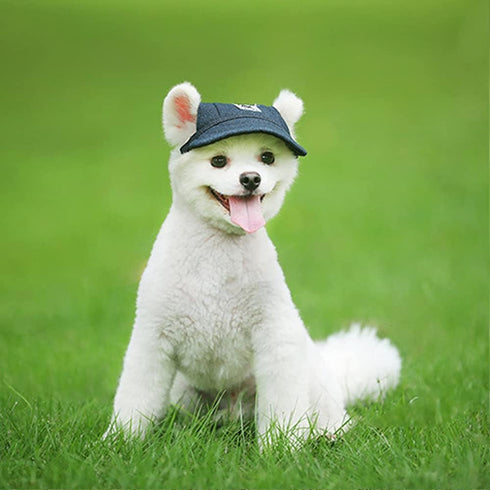 Leconpet Baseball Caps for Dogs with Neck Strap, Adjustable Comfortable Ear Holes for Small to Large Dogs (M, Blue