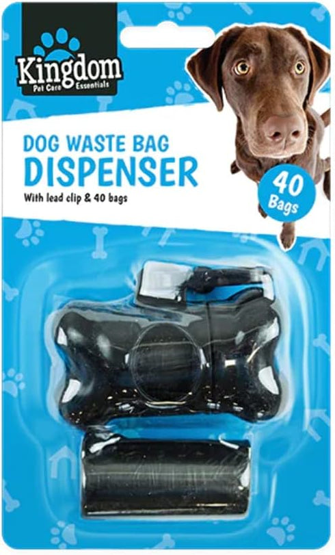 Kingdom Black Bone Shaped Dog Poo Bag Dispenser With 40 Bags & Clip