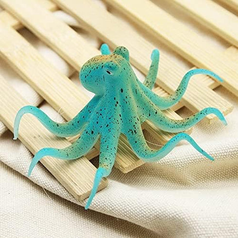 Aquarium Octopus Decoration, Fluorescent Silicone Ornament with Suction Cup for Fish Tank, Blue