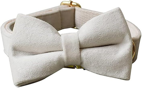 Love Dream Bowtie Dog Collar, Velvet Dog Collars with Detachable Bowtie Metal Buckle, Soft Comfortable Adjustable Bow Tie Collars for Small Medium Large Dogs (Small, White)