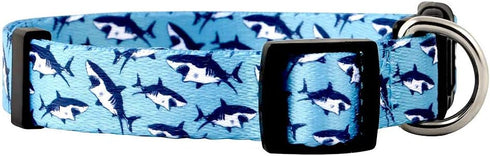 Native Pup Cute Animal Dog Collar, Adjustable Size Shark Pattern for Girl or Boy Dogs, Durable Nylon (Large, Sharks)