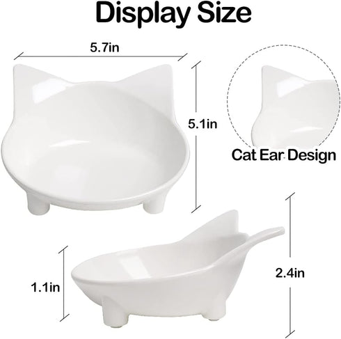 Skrtuan Cat Bowl, Food-Grade Melamine, Non-Slip, Shallow Design, 250ml, for Cats, Dogs, Rabbits & Hamsters (Pink, Grey, White)