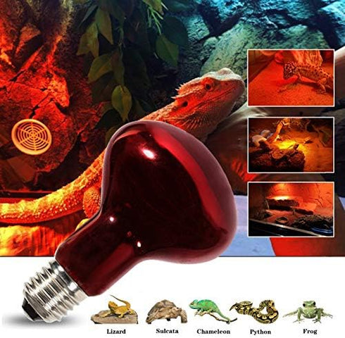 Infrared Heat Lamp Bulbs 75W 2 Pack - Red Basking Spot Light Bulb for Reptiles like Bearded Dragon, Turtle, Snake, with