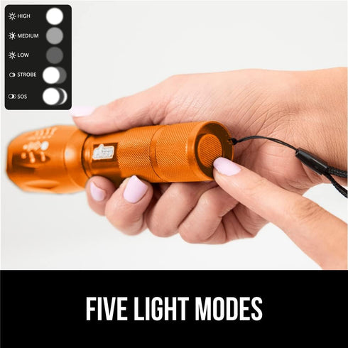 Gorilla Grip Powerful LED 750 FT Water Resistant Tactical Flashlight, High Lumens Ultra Bright Mini Flash Light (Orange)