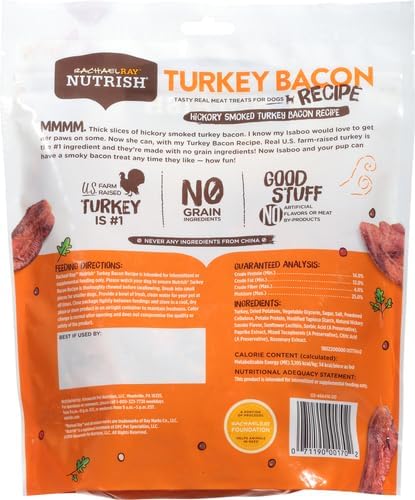 Rachael Ray Nutrish Turkey Bites: Real Meat Grain Free Dog Treats, Turkey Recipe with Hickory Smoked Bacon Flavor, 12