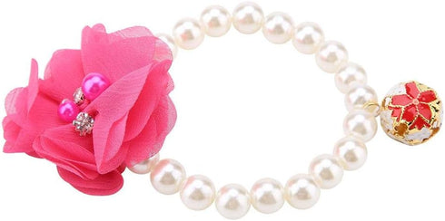 Pet Pearl Flower Necklace, Princess Collar Accessories for Puppy Decoration (Rose Red)