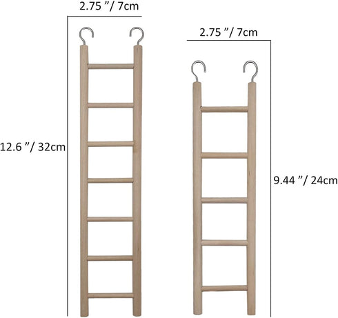 2pcs Bird Wooden Ladder, Wooden Ladder for Bird Cage Parrot Climbing Toy (5 & 7 Step)