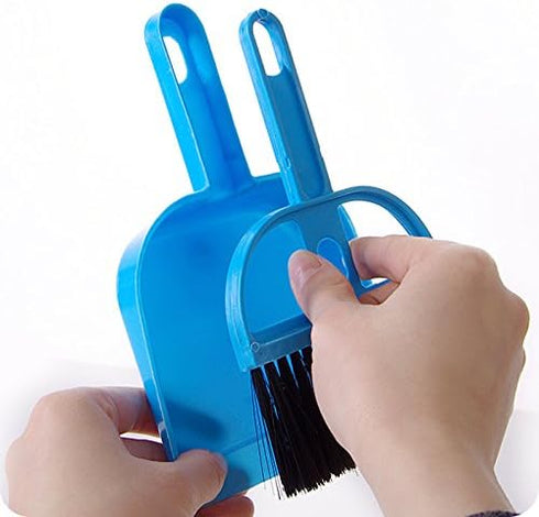 Pet Cage Broom Brush Dustpan Set - Small Cat Litter Sweeper for Pet Cage Clean, Blue